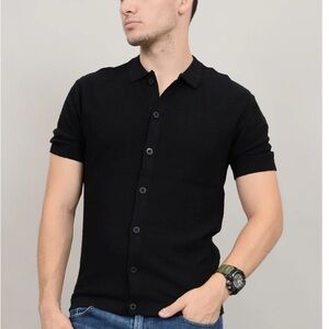 HEDGE Sweater Knit Button Shirt Short Sleeve 56MS311S